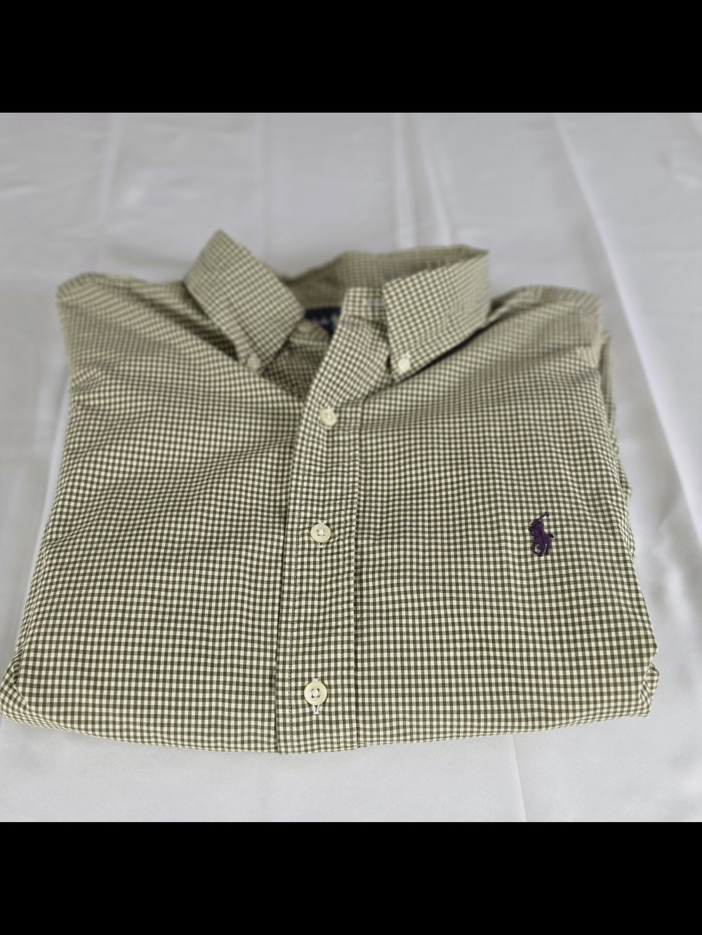 Ralph Lauren Green and White Micro-Check Button-Down Shirt 17 1/2